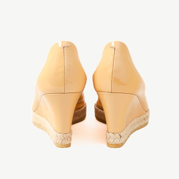 Gucci Silver Bit Peep-Toe Nude Patent Leather Wedge Espadrille - Picture 3 of 11